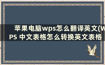 苹果电脑wps怎么翻译英文(WPS 中文表格怎么转换英文表格)